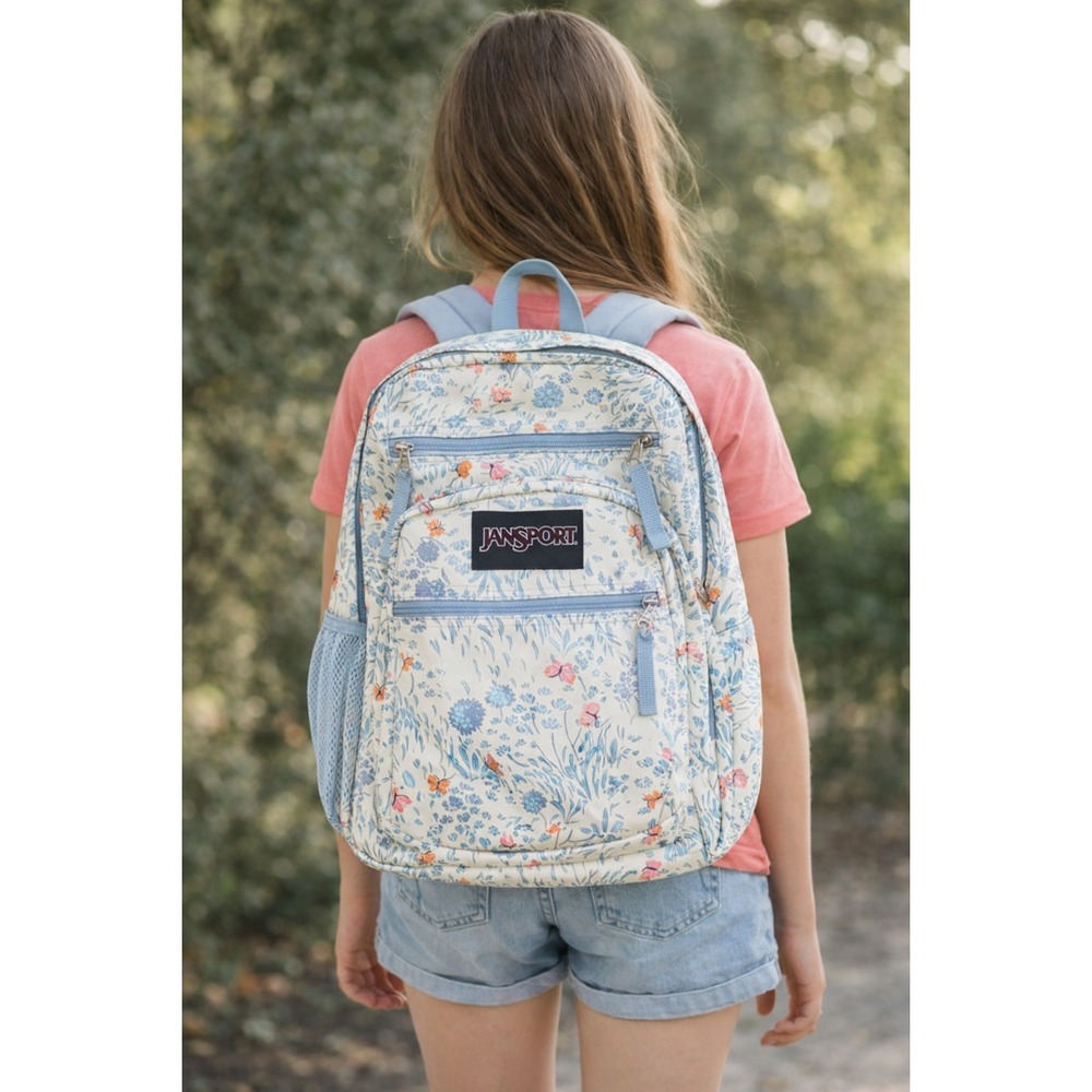 JanSport Big Student XL  17.5" Backpack Fluttering Fields (Floral Butterflies)